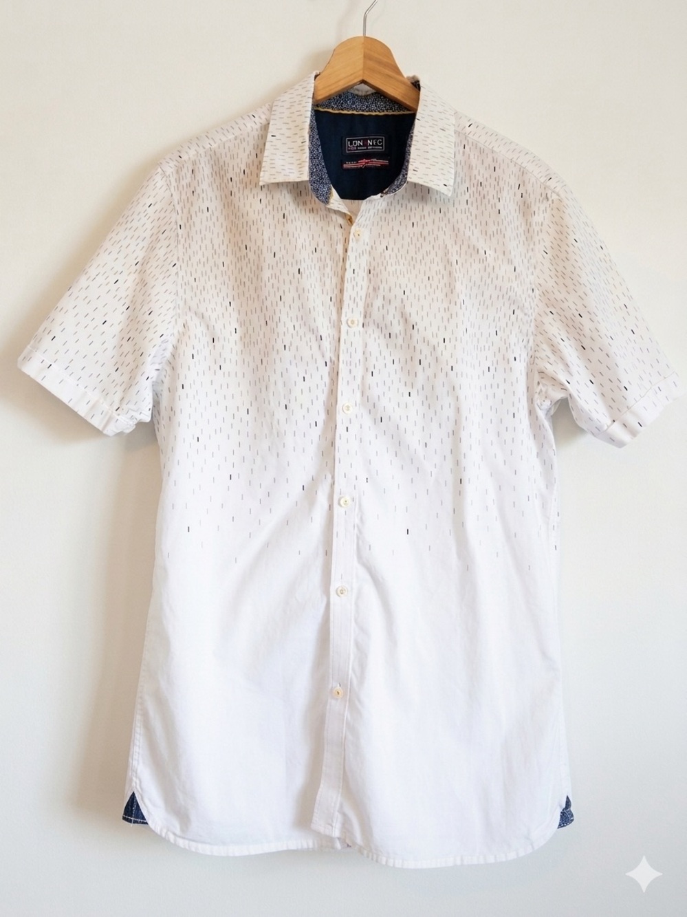 LON NYC Men's Short Sleeve White Patterned Button-Up Shirt ~Size XL